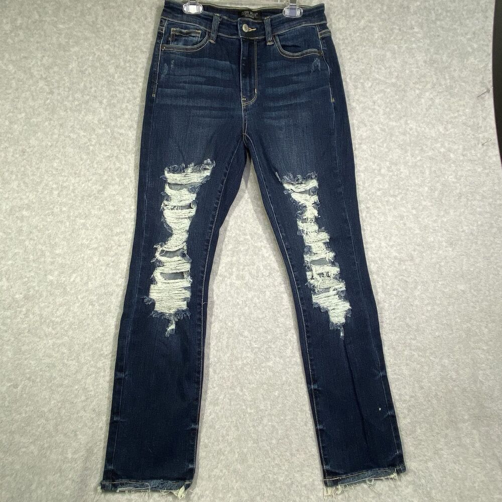 Judy Blue Jeans Womens 5/27 Straight Fit Dark Wash Mid Rise Stretch Denim Pants